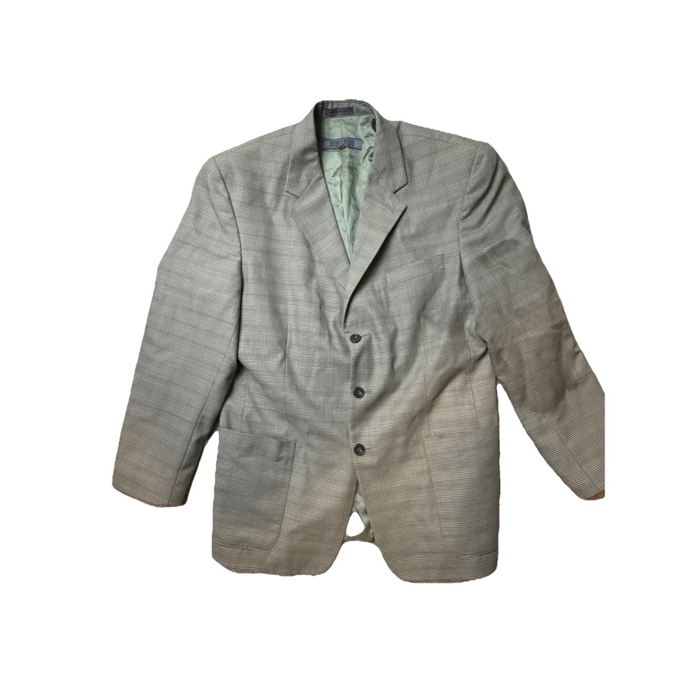 Vintage Structure Blazer Jacket Mens Wool Blend Mens L 40 Green Blue hopsack‎
